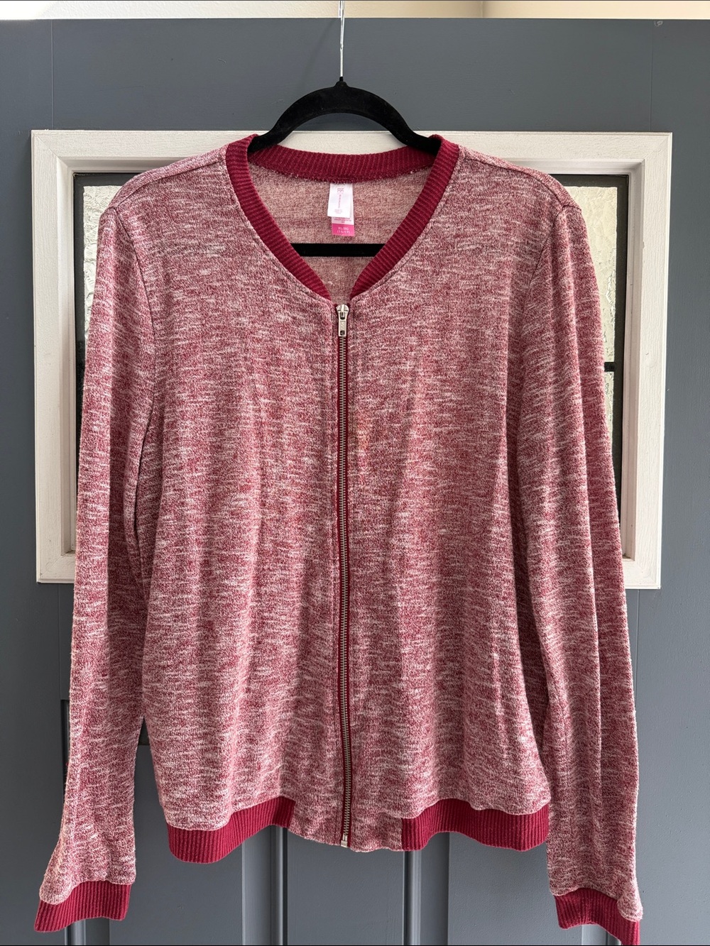 No Boundaries Marled Zip-Front Sweater Jacket - Red